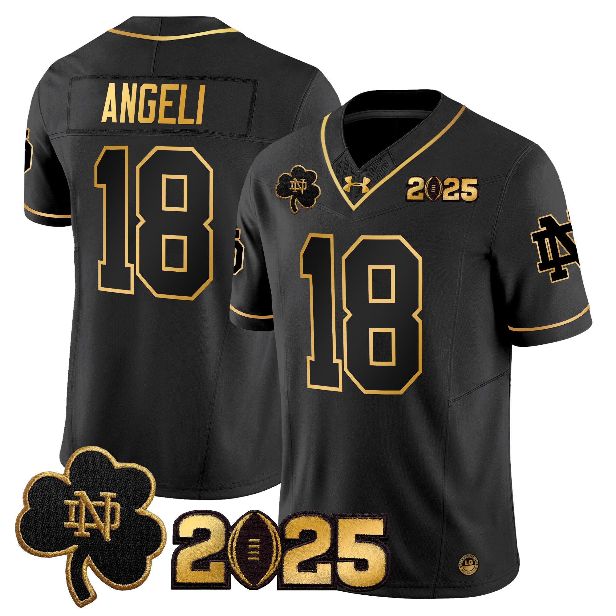 Men Notre Dame Fighting Irish 18 Angeli Black 2025 CFP Final Patch Gold Vapor Limited NCAA Jersey style 1